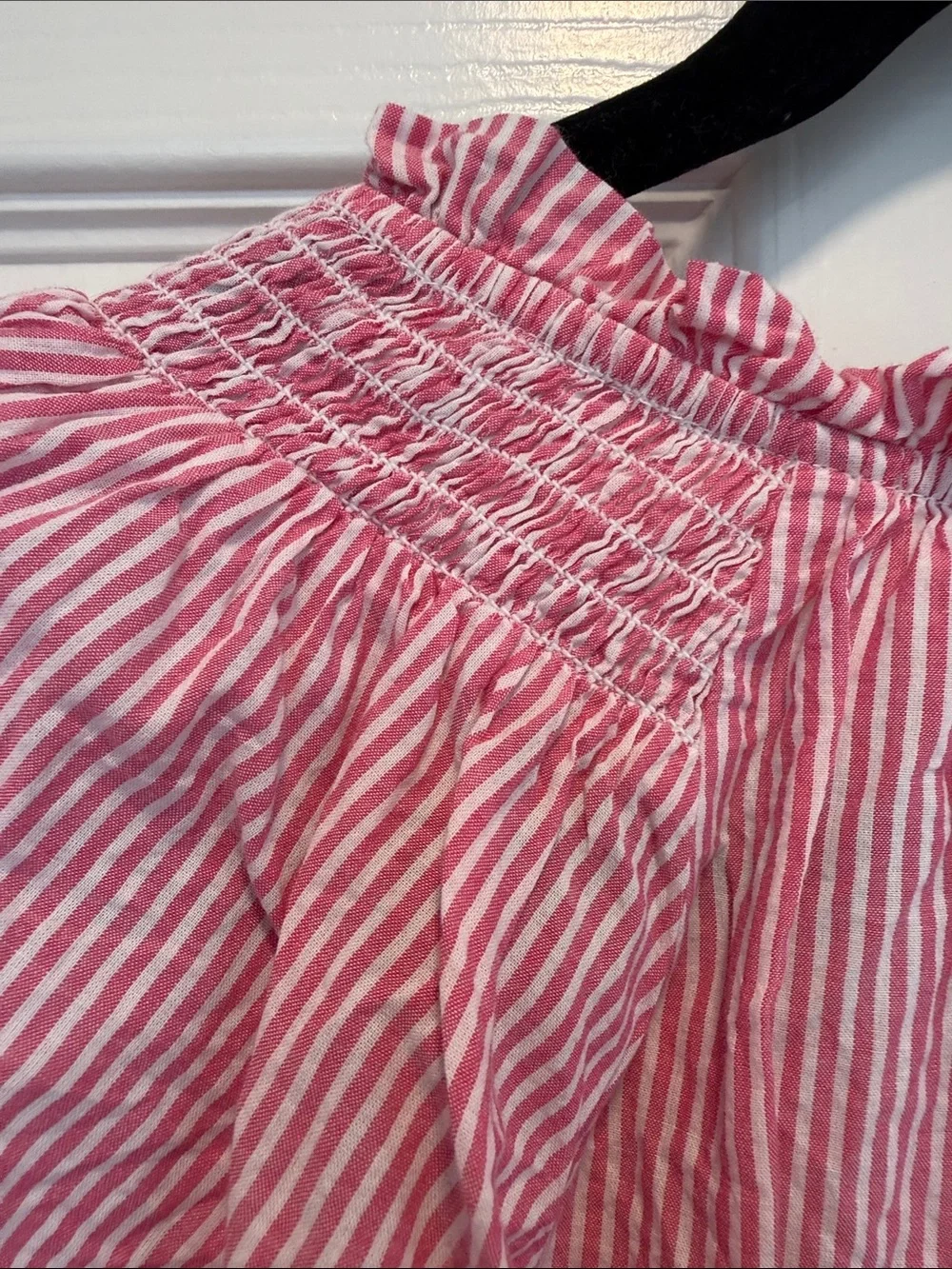 J. Crew Pink Striped Ruffle-Neck Cap Sleeve Top